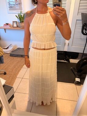 Cream Halter Maxi Skirt Set - Women's Two-Piece Summer Outfit